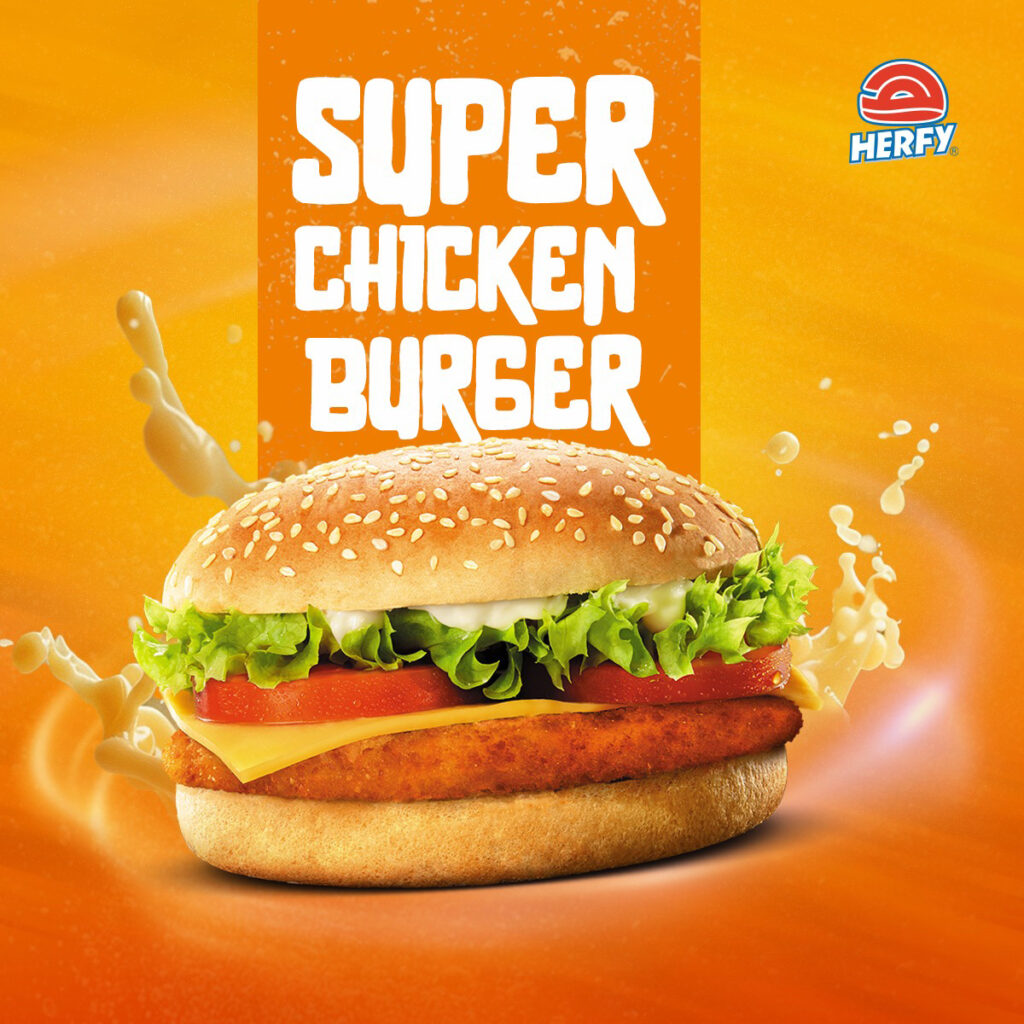 Indulge in the Super Chicken Burger from HERFY, a mouthwatering delight for any fast food lover.